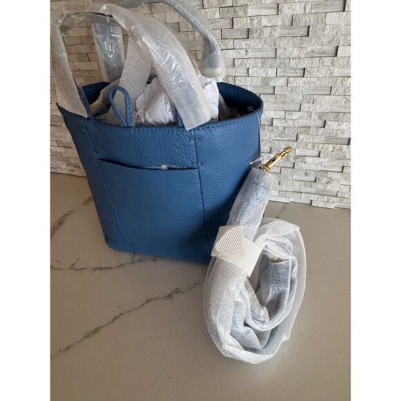 NWT Vera Bradley Mini Original Leather Tote Bag in Blue Quiet Harbor - Picture 6 of 7